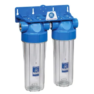 Aquafilter Twin 10" vízszűrő ház készlet - hideg vizes - átlátszó - 3/4"x3/4"