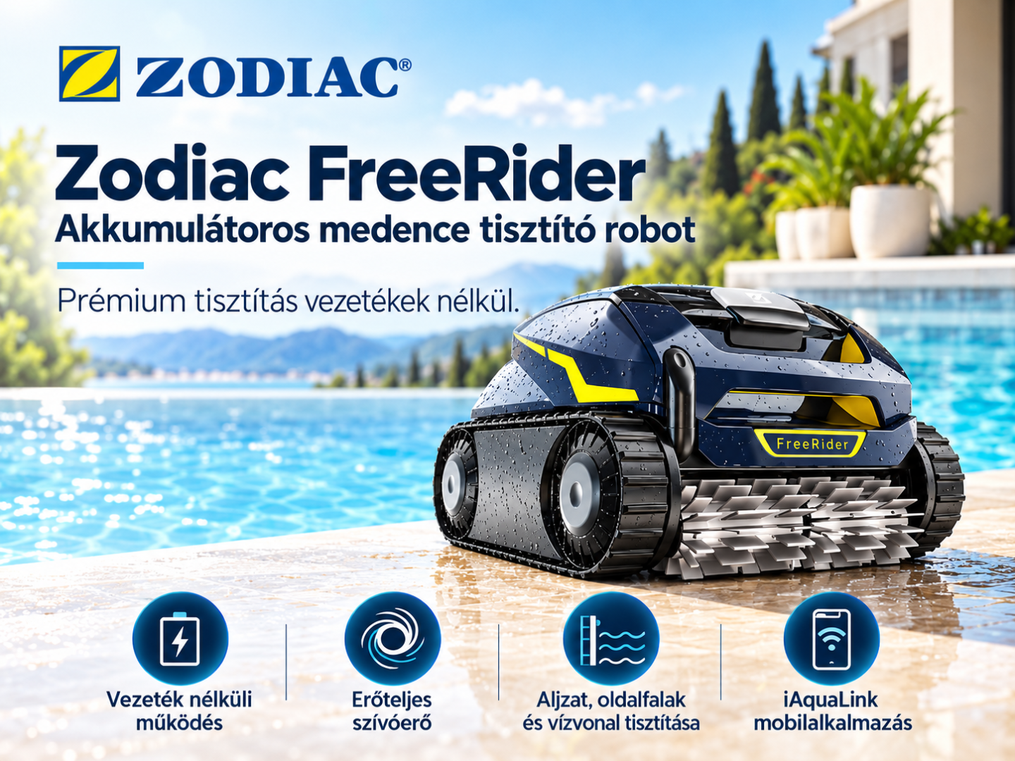 Zodiac FreeRider akkumulátoros medencetisztító robotok – Prémium medencetisztítás vezetékek nélkül