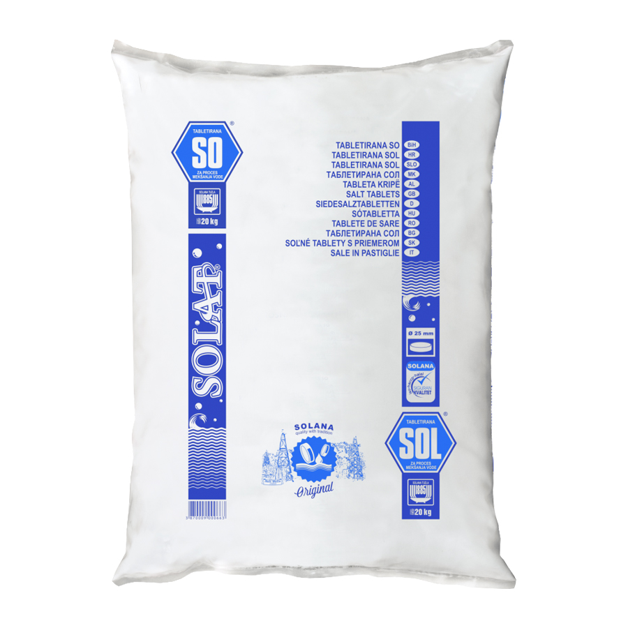 Solana nagy tisztaságú vízlágyító regeneráló sótabletta - 99,6% - 20 kg