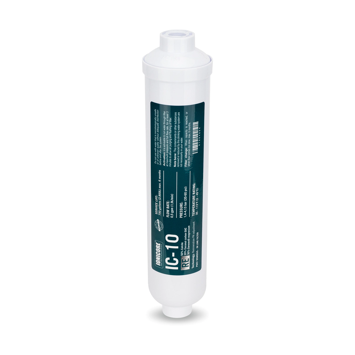 Ionicore IC-10 RE pH és ásványi anyag emelő, aktívszenes utószűrő - InLine, 2"