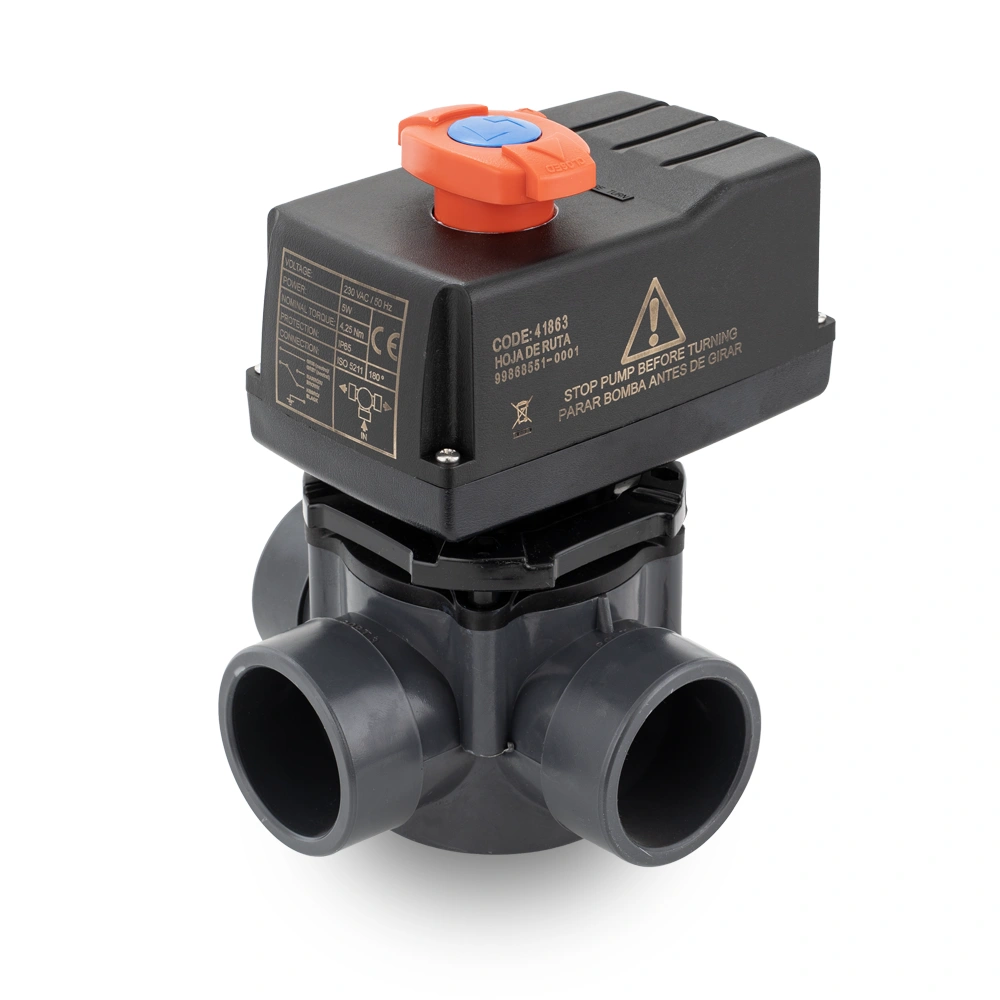 Cepex PVC-U 3-utas motoros csap, tok/tok/tok - D50/D63 - 230V (180°)