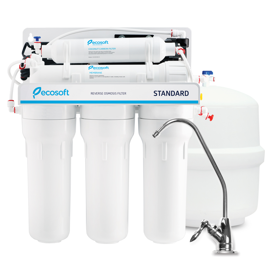 Ecosoft 5-Stage Pump fordított ozmózis víztisztító berendezés nyomásfokozóval