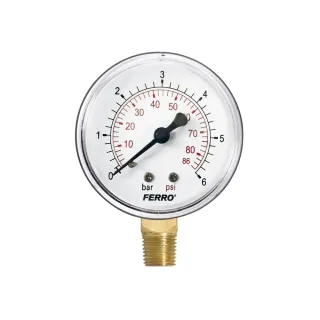 Nyomásmérő óra - manométer - feszmérő 0-6 bar 1/4" (vertikális)