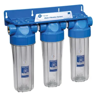 Aquafilter Triple 10" vízszűrő ház készlet - hideg vizes - átlátszó - 3/4"x3/4"