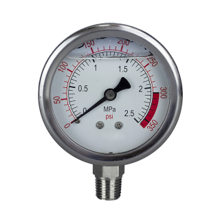 Glicerines nyomásmérő óra - manométer - feszmérő 0-25 bar 1/4" (vertikális)